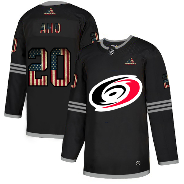 Carolina Hurricanes #20 Sebastian Aho Adidas Men Black USA Flag Limited NHL Jersey